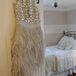 BEBE  Feathered Cocktail Dress